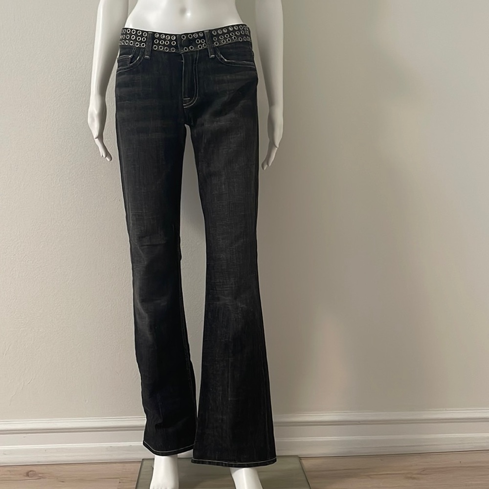 2000s 7 For All Mankind Jeans | Black Distressed Flare Leg Jeans | Size 27